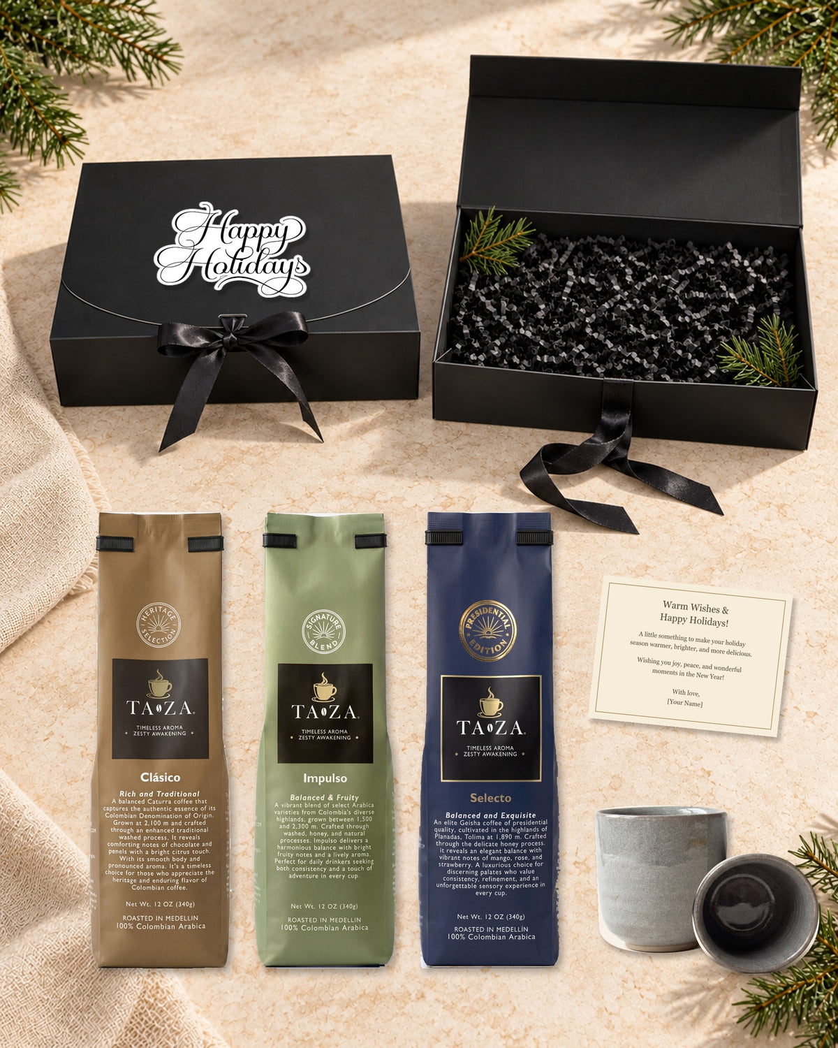Holiday Gift Box — Three Coffees & Two Handmade Espresso Cups